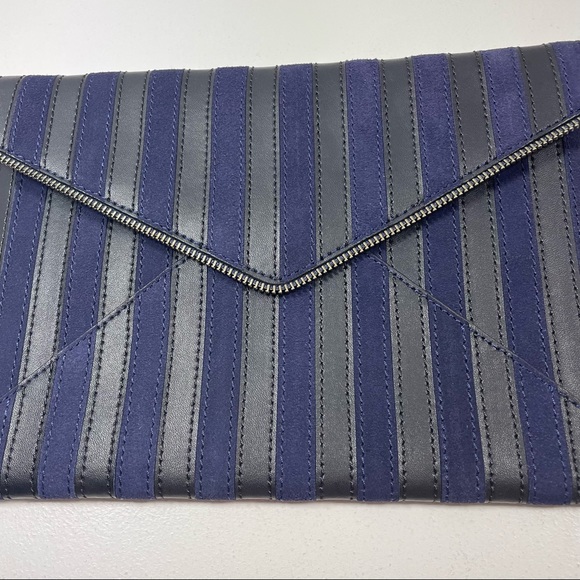 Rebecca Minkoff Navy Stripe Suede and Leather Envelope Clutch - Picture 3 of 11